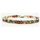 Italian 925 Silver Gemstone Bracelet 7.5" 14.5g