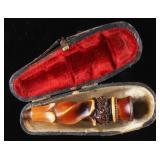 Antique Carved Smoking Pipe Stem in Case