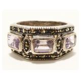 Sterling Silver Amethyst Marcasite Ring Sz 7 6.3g