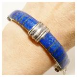 Signed Lapis 925 Silver Hinged Bracelet 28.6g