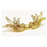 Gold/Sterling Silver Filigree Two Dove Brooch 3g