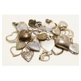 Large Grouping of 925 Silver Heart Pendants 54.7g
