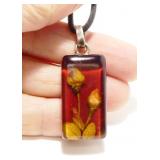 Sterling Silver Dried Flower in Resin Pendant 7.9g