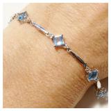 7" Sterling Silver Aquamarine Bracelet 5.3g