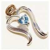 Two-Tone 925 Silver Aquamarine Heart Pendant 3.4g