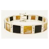8" Sterling Silver Onyx & Shell Bracelet 27.5g