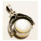 "J" Spinning Onyx & MOP 925 Silver Pendant 6g