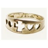 Sterling Silver Hearts & Cross Ring Sz 5.75 1.9g