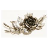 Vtg Danecraft 925 Silver Rose Vine Brooch 22.5g
