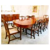 Three Piece Dining Table & Eight Chairs