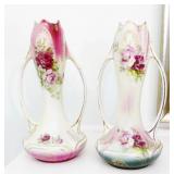 Art Nouveau Hand Painted Porcelain Fireplace Vases