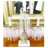 Brass, Marble & Crystal Candelabra