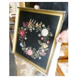 Framed Embroidered Floral Wreath 2