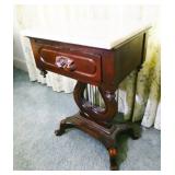 Victorian-Style Marble Top Mahogany End Table