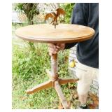 18" Round Wood Side Table w/ Brass Eagle