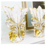 Decorative Ceramic Vases, Gold Floral Accents