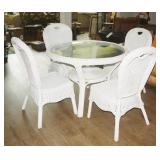 Five-Piece White Wicker Dining Set