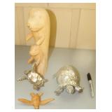 Carved Manatee & Sea Turtle Figures