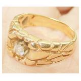 14K Y Gold Nugget .2 Ct Diamond Ring Sz 9 8.9g