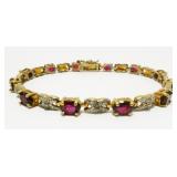 7' Gold/Sterling Silver Gemstone Bracelet 10.5g