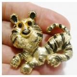 Vintage Gold-Tone & Enamel Tiger Brooch