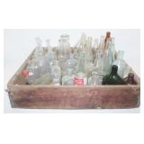 Vintage Wood Bread Crate with Glass Bottles