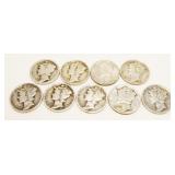 (9) Mercury Silver Dimes