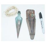 Vintage Brass Plumb Bob w/ Leather Belt Sheath