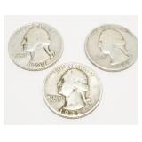 Three Washington Silver Quarters