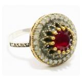 Sterling Silver & Gold Gemstone Ring Sz 8.25 5.4g