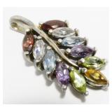1" Sterling Silver Gemstone Feather Pendant 3.9g