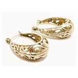 1" Ornate Sterling Silver Hoop Earrings 4.1g