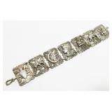 Atq 7" Egyptian Revival 925 Silver Bracelet 36.3g