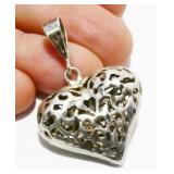 1.5" Sterling Silver Heart Pendant 7.6g