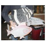 Painted Wood Wall-Hanging Fish, Signed