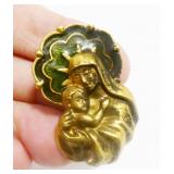 Vtg Avon Gold-Tone & Enamel Madonna & Child Brooch