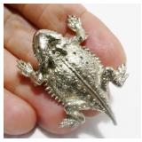 Vintage 1995 Silver-Tone Horned Toad Brooch