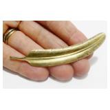 3" Vintage Gold-Tone Feather Brooch