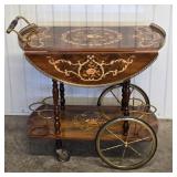 Inlaid Floral Drop Leaf Rolling Liquor Cart