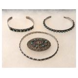 Silver & Turquoise Cuff & Bangle Bracelets & Pin