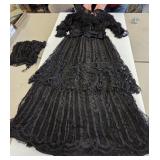 1900 Victorian Edwardian Black Lace Mourning Dress