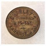 1890s Trade Token Charleys 215-1st St Laramie Wyo