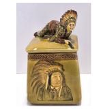 Antique European Majolica Indian Tobacco Humidor