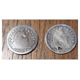 US 1854 & 1858-O Silver Half Dime Coins