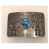1980s Silver Turquoise Yei Belt Buckle Bobby Tewa