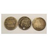 3 US Liberty Seated 90% Silver Quarter Coins