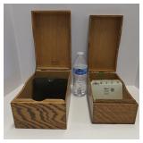 Two Vintage Globe Wernicke Oak Card Filing Boxes