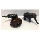 Cast Bronze or Iron Elephant Ashtray & Figurine