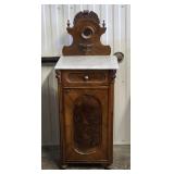 Antique Victorian Walnut Marble Top Nightstand