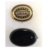 1870s Victorian & Edwardian Onyx Mourning Pins